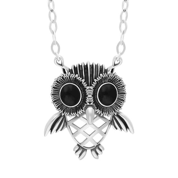 Sterling Silver Whitby Jet Owl Necklace, N872.