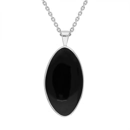 Sterling Silver Yellow Gold Plated Whitby Jet Marquise Necklace, P3546_3.