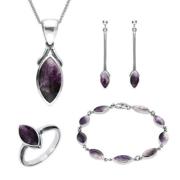 Sterling Silver Blue John Marquise Four Piece Set, S010