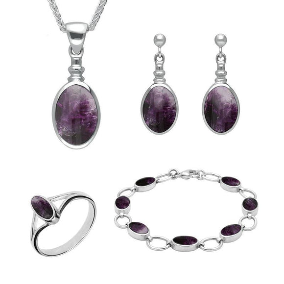 Sterling Silver Blue John Oval Four Piece Set. S019 