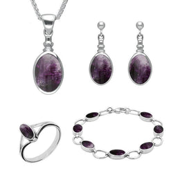 Sterling Silver Blue John Oval Four Piece Set. S019 