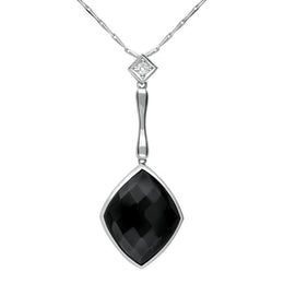 00027040 18ct White Gold Whitby Jet Diamond Faceted Cushion Necklace, JDS_3