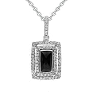 18ct White Gold Whitby Jet Diamond Double Row Faceted Oblong Necklace P1546C