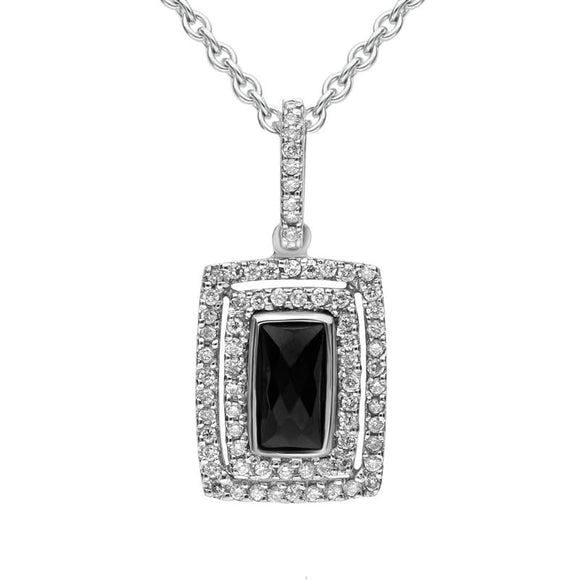 18ct White Gold Whitby Jet Diamond Double Row Faceted Oblong Necklace P1546C