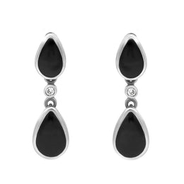 18ct White Gold Whitby Jet 0.11ct Diamond Cushion Stud Earrings E703