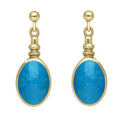 00072558 9ct Yellow Gold Turquoise Oval Bottle Top Drop Earrings, E056