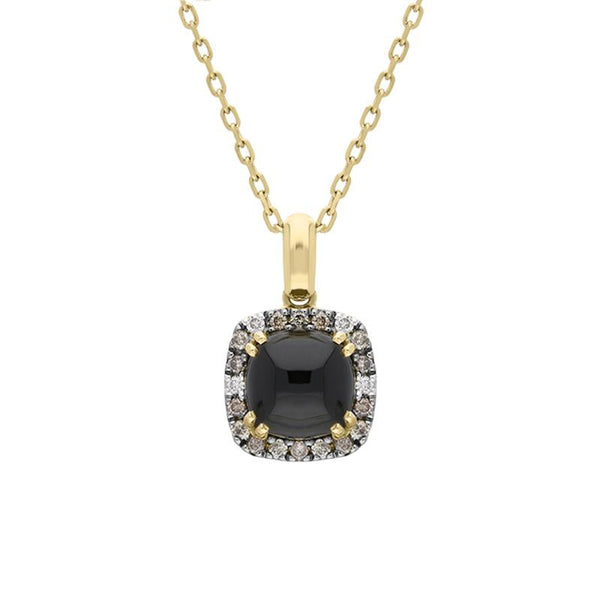00099779 18ct Yellow Gold Whitby Jet Diamond Small Cushion Shaped Necklace, P2190