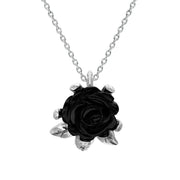 Sterling Silver Whitby Jet Tuberose Rose Leaf Two Piece Set