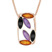 Sterling Silver Rose Gold Vermeil Whitby Jet Amber Amethyst Six Stone Necklace P3489C