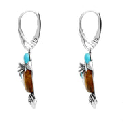 Sterling Silver Amber Turquoise Kingfisher Hook Drop Earrings E2524