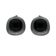 00178872  Sterling Silver Whitby Jet Cushion Patern Edge Earrings E2533