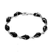 00178877 Sterling Silver Whitby Jet 9 Stone Pear Wave Edge Bracelet B1168