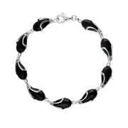 00178877 Sterling Silver Whitby Jet 9 Stone Pear Wave Edge Bracelet B1168