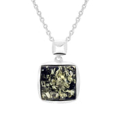 00178882  Sterling Silver Green Amber Square Necklace, P3513_G.