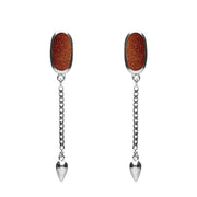 00181110 Sterling Silver Brown Goldstone Lineaire Medium Drop Stud Earrings, E2241.