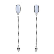 Sterling Silver Chalcedony Lineaire Long Drop Stud Earrings. E2240.