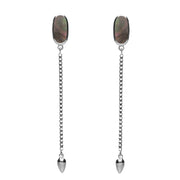 Sterling Silver Dark Mother Of Pearl Lineaire Long Drop Stud Earrings. E2240.