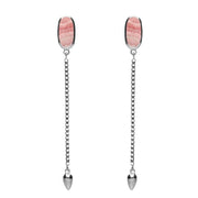 Sterling Silver Rhodochrosite Lineaire Long Drop Stud Earrings. E2240.