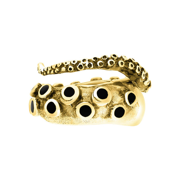 18ct Yellow Gold Whitby Jet Tentacle Ring