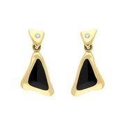 18ct Yellow Gold Whitby Jet 0.06ct Diamond Set Drop Earrings, E741.