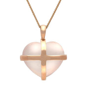 18ct Rose Gold Rose Quartz Medium Cross Heart Necklace. P1543