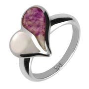 18ct White Gold Blue John White Mother of Pearl Split Heart Ring, R651