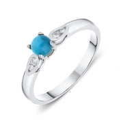 18ct White Gold Turquoise 0.07ct Diamond Shoulder Ring, R1013.