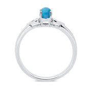 18ct White Gold Turquoise 0.07ct Diamond Shoulder Ring, R1013. side