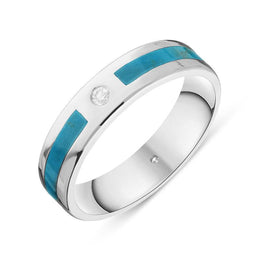 18ct White Gold Turquoise Diamond 5mm Patterned Wedding Band Ring, R1194_5.