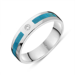 18ct White Gold Turquoise Diamond 5mm Patterned Wedding Band Ring, R1195_5.
