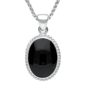 18ct White Gold Whitby Jet Heritage Rope Edge Medium Oval Pendant, P004. 