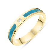 18ct Yellow Gold Turquoise Diamond 4mm Patterned Wedding Band Ring, R1195_4.