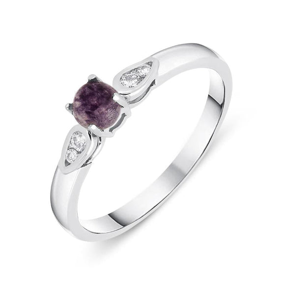 18ct White Gold Blue John 0.07ct Diamond Pear Shoulder Ring, R1013.