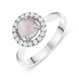 18ct White Gold Blue John 0.24ct Diamond Halo Ring, R854.