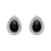 18ct White Gold Whitby Jet 0.16ct Diamond Pear Shaped Stud Earrings, E1361.