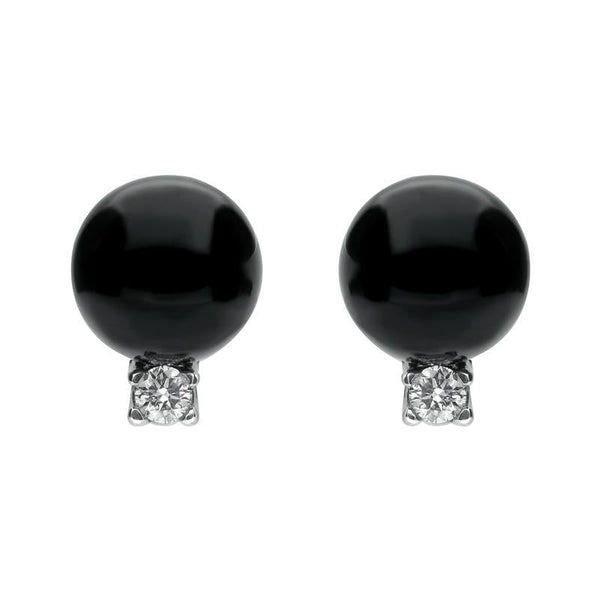 18ct White Gold Whitby Jet 0.22ct Diamond Bead Stud Earrings E1476