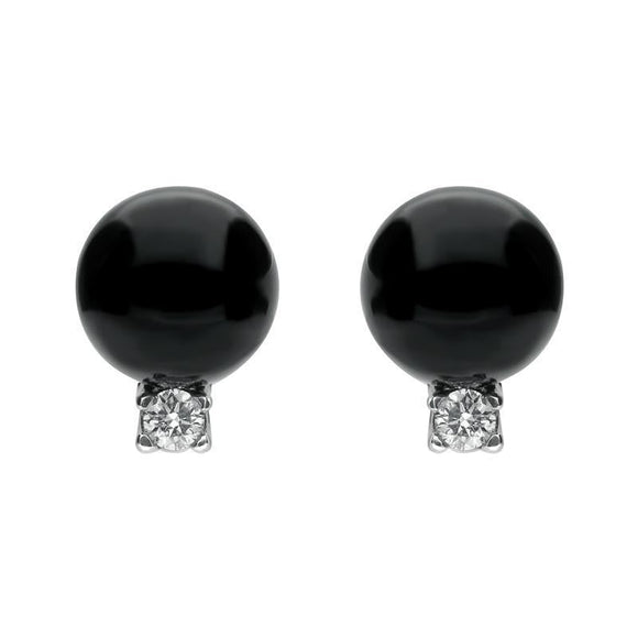 18ct White Gold Whitby Jet 0.22ct Diamond Bead Stud Earrings E1476