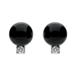 18ct White Gold Whitby Jet 0.22ct Diamond Bead Stud Earrings E1476