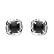 18ct White Gold Whitby Jet 0.11ct Diamond Cushion Stud Earrings E1397