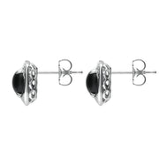 18ct White Gold Whitby Jet 0.11ct Diamond Cushion Stud Earrings E1397