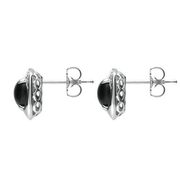 18ct White Gold Whitby Jet 0.11ct Diamond Cushion Stud Earrings E1397
