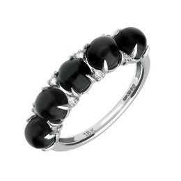 18ct White Gold Whitby Jet Diamond Five Stone Half Eternity Ring R759