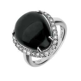  18ct White Gold Whitby Jet Diamond Large Curved Triangle Ring, R767.