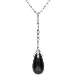 18ct White Gold Whitby Jet Diamond Pear Drop Necklace P1555C