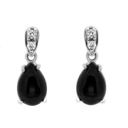 18ct White Gold Whitby Jet Diamond Pear Shaped Drop Earrings, E1679.