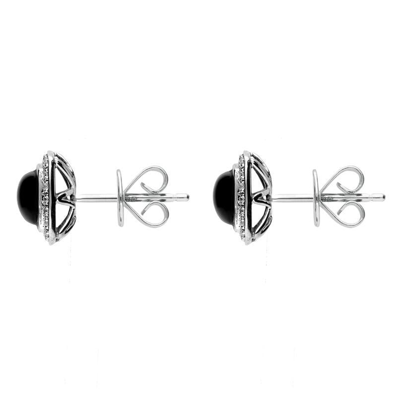 18ct White Gold Whitby Jet 0.18ct Diamond Square Stud Earrings E1334