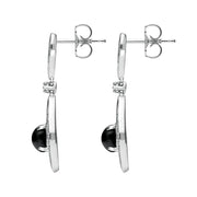 18ct White Gold Whitby Jet Diamond Open Curved Marquise Drop Earrings E1681