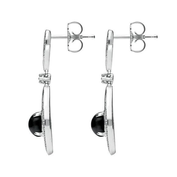 18ct White Gold Whitby Jet Diamond Open Curved Marquise Drop Earrings E1681