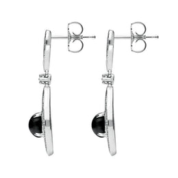 18ct White Gold Whitby Jet Diamond Open Curved Marquise Drop Earrings E1681