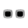 18ct White Gold Whitby Jet 0.18ct Diamond Square Stud Earrings E1334
